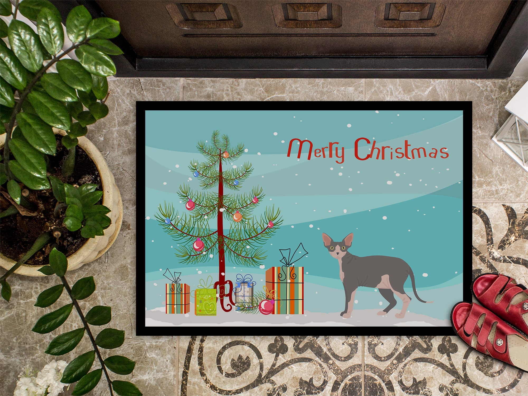 Sphynx Cat Christmas Doormat Indoor Outdoor 18H X 27W Front Door Mat Rugs for Entryway, Non Slip Washable