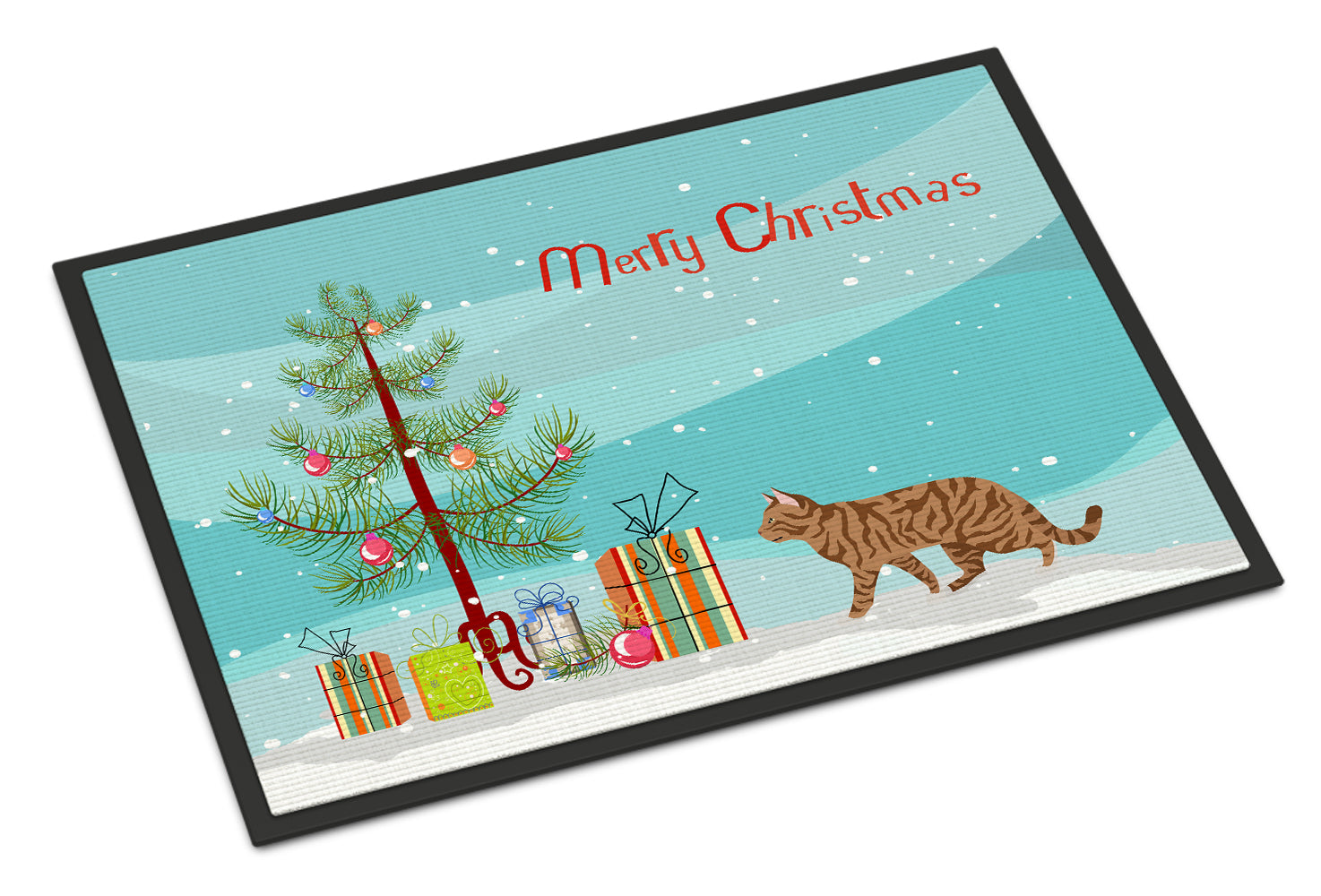 Toyger Cat Christmas Doormat Indoor Outdoor 18H X 27W Front Door Mat Rugs for Entryway, Non Slip Washable
