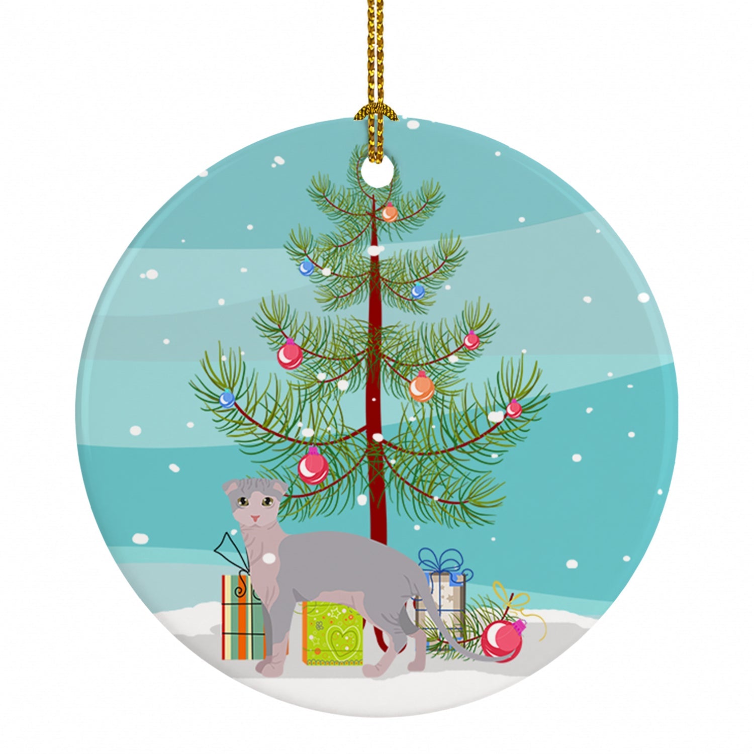 Ukrainian Levkoy Cat Christmas Ceramic Ornament Christmas Tree Hanging Decorations for Home Christmas Holiday, Party, Gift, 3 in, Multicolor