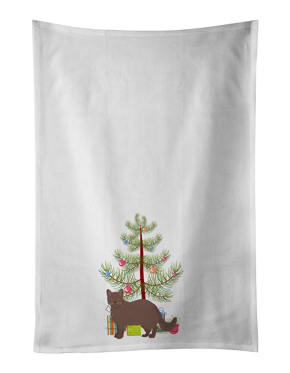 York Chocolate Cat Christmas Kitchen Towel Set of 2 White Dish Towels Decorative Bathroom Hand towel for Hand, Face, Hair, Yoga, Tea, Dishcloth, 19 X 28", White