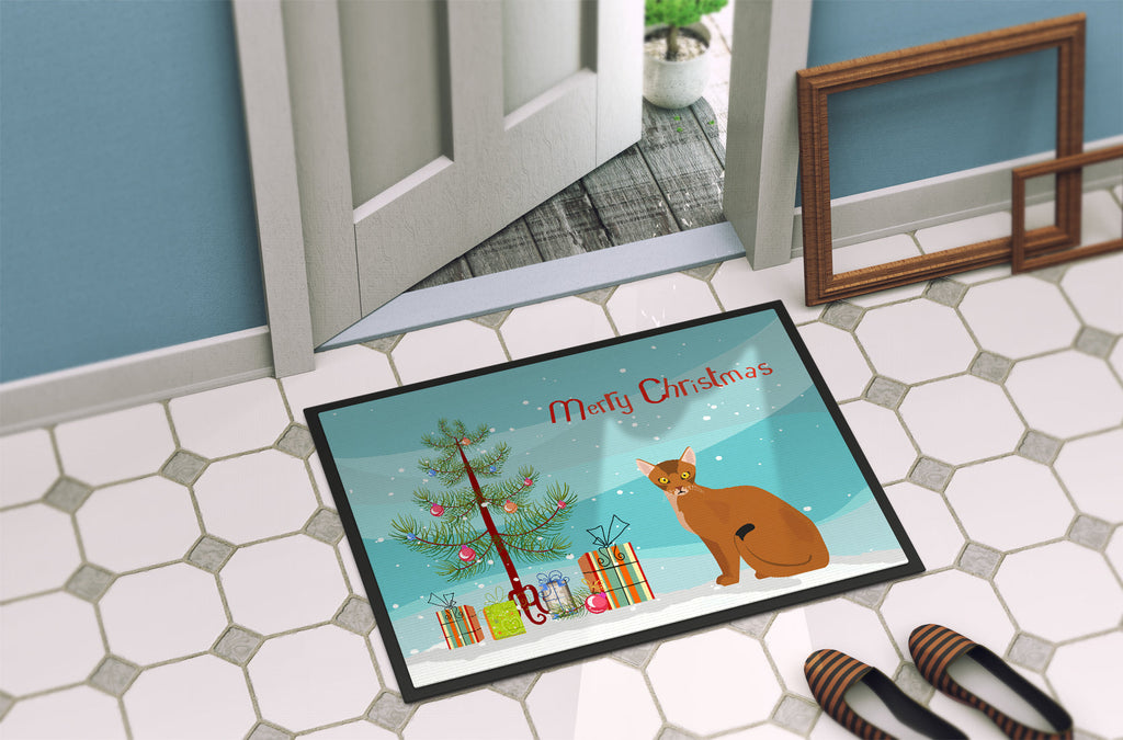 Abyssinian Cat Christmas Doormat Indoor Outdoor 18H X 27W Front Door Mat Rugs for Entryway, Non Slip Washable