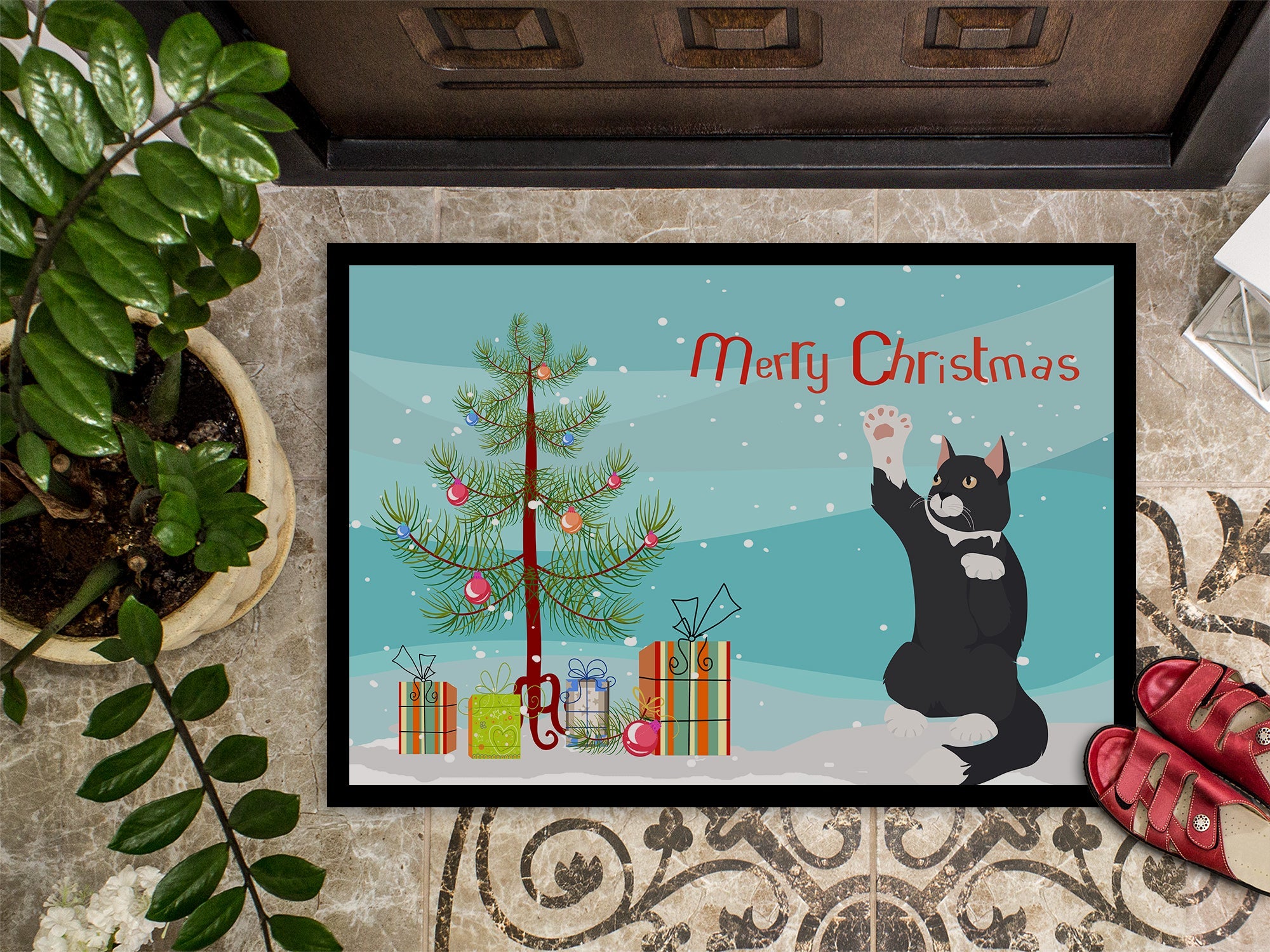American Polydactyl Cat Christmas Doormat Indoor Outdoor 24H X 36W Front Door Mat Rugs for Entryway, Non Slip Washable Low Pile,