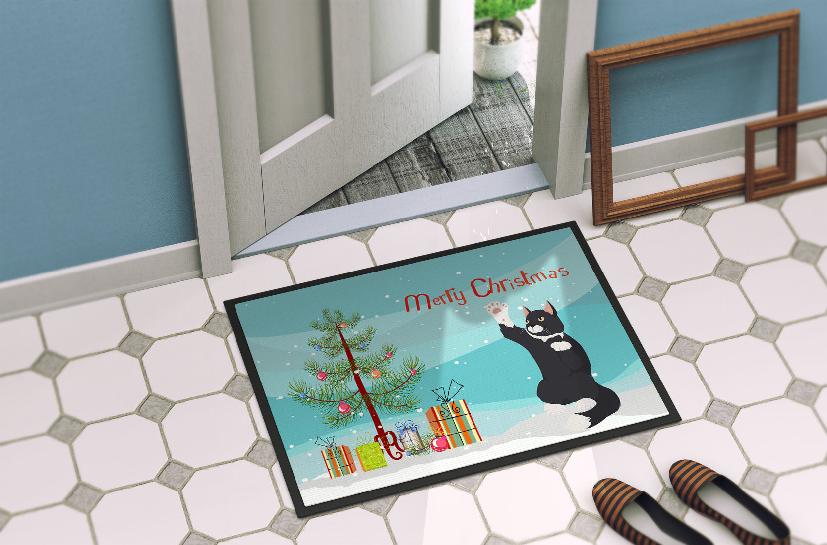 American Polydactyl Cat Christmas Doormat Indoor Outdoor 24H X 36W Front Door Mat Rugs for Entryway, Non Slip Washable Low Pile,