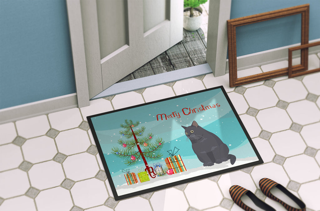 British Shorthair Cat Christmas Doormat Indoor Outdoor 24H X 36W Front Door Mat Rugs for Entryway, Non Slip Washable Low Pile,