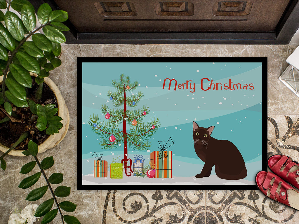 Burmese Cat Christmas Doormat Indoor Outdoor 24H X 36W Front Door Mat Rugs for Entryway, Non Slip Washable Low Pile,