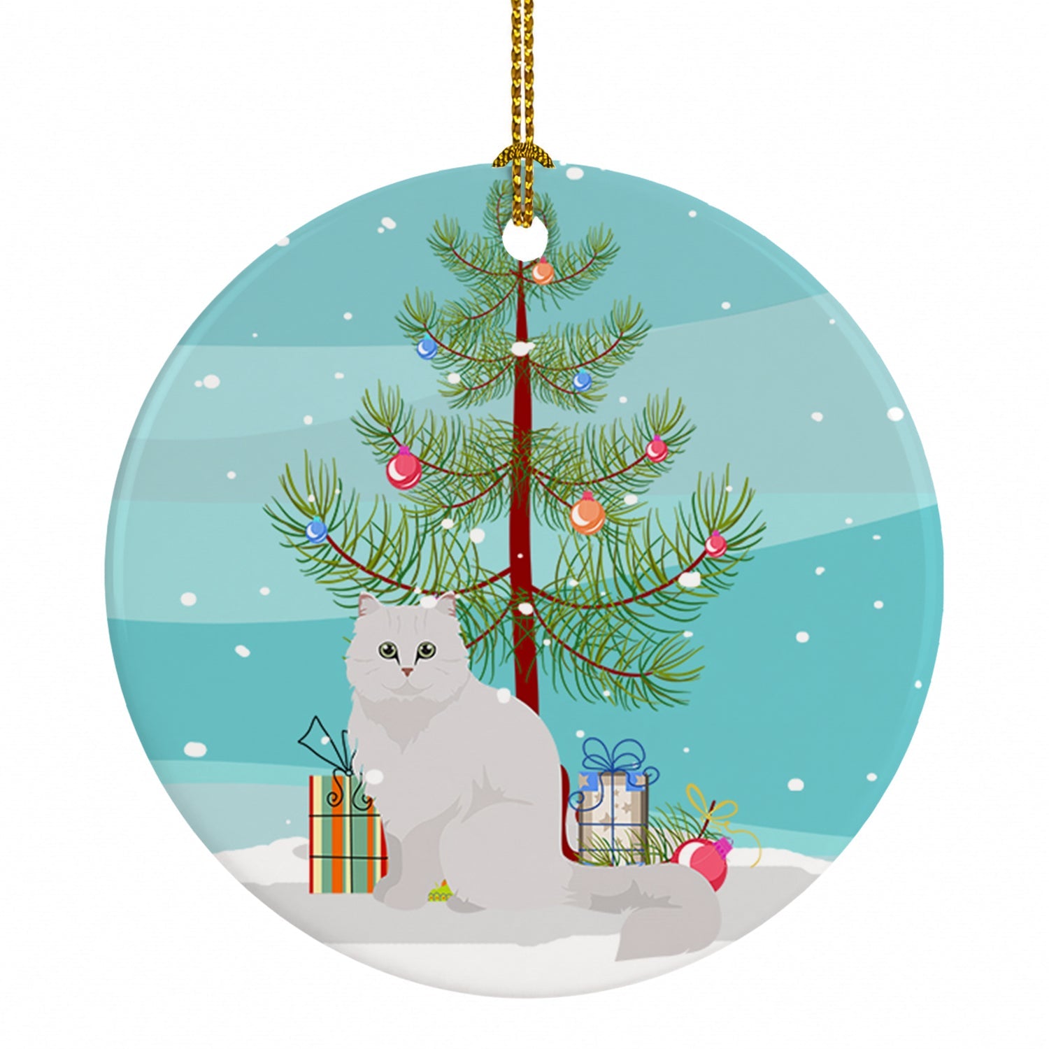 Chinchilla Persian Longhair Cat Christmas Ceramic Ornament Christmas Tree Hanging Decorations for Home Christmas Holiday, Party, Gift, 3 in, Multicolor