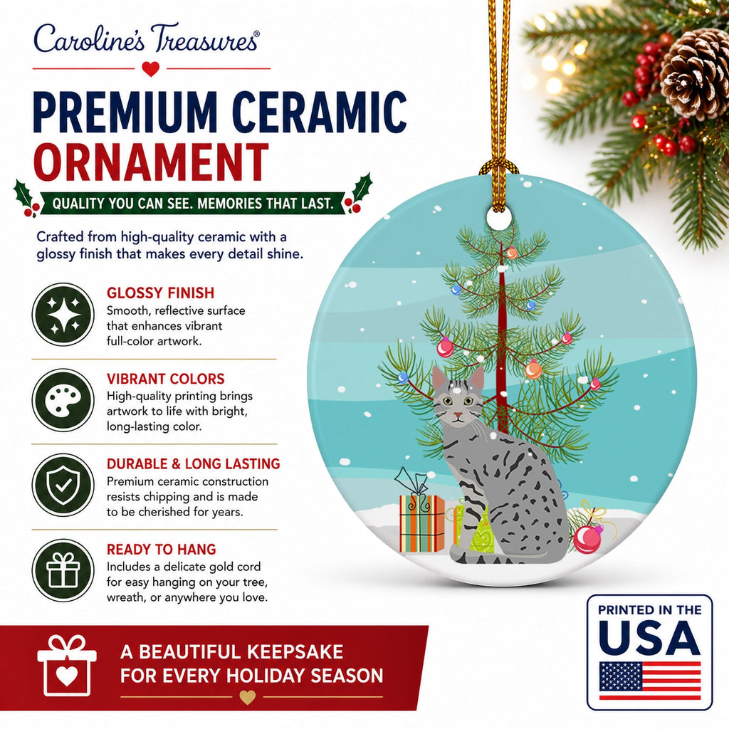 Egyptian Mau Cat Christmas Ceramic Ornament Christmas Tree Hanging Decorations for Home Christmas Holiday, Party, Gift, 3 in, Multicolor