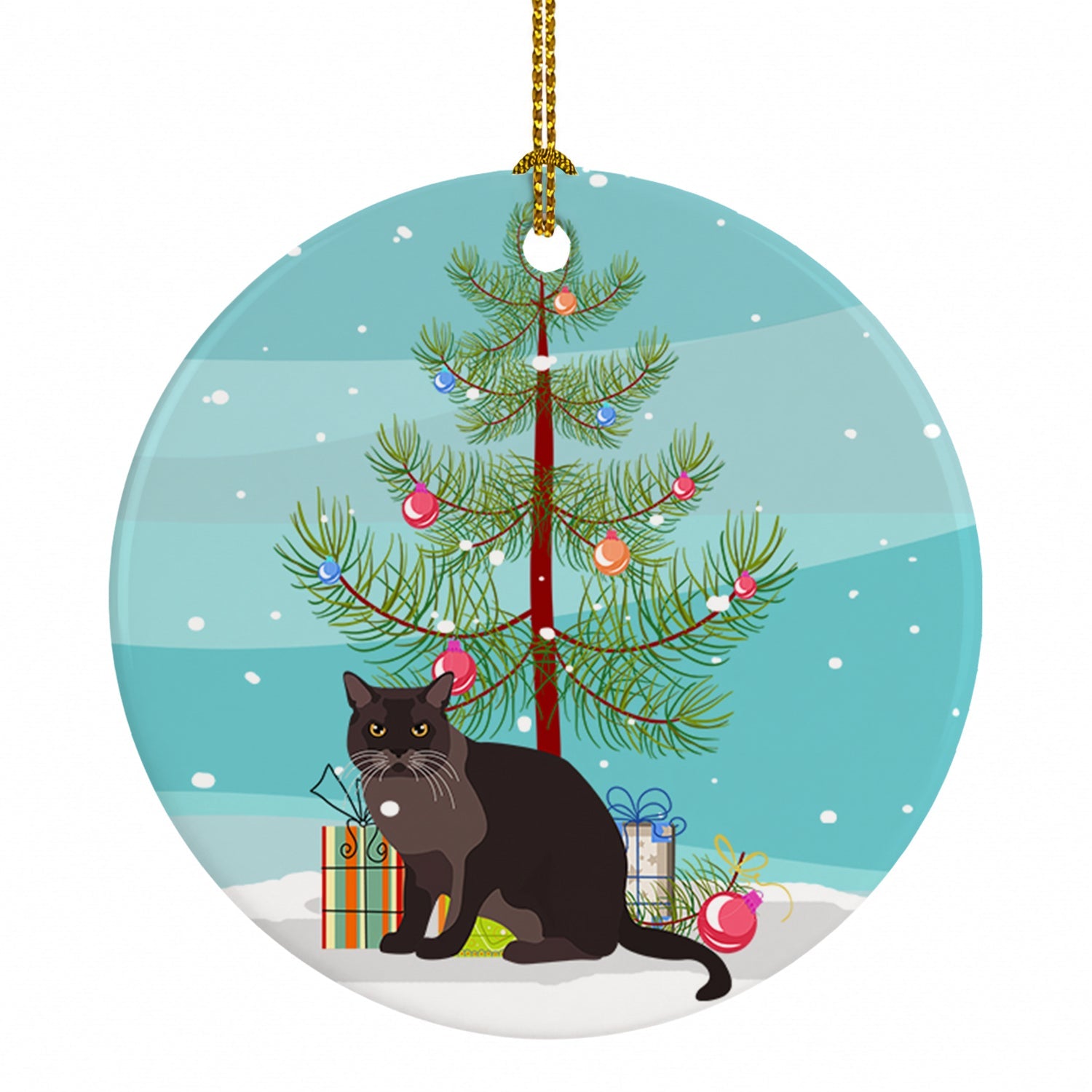 European Burmese Cat Christmas Ceramic Ornament Christmas Tree Hanging Decorations for Home Christmas Holiday, Party, Gift, 3 in, Multicolor