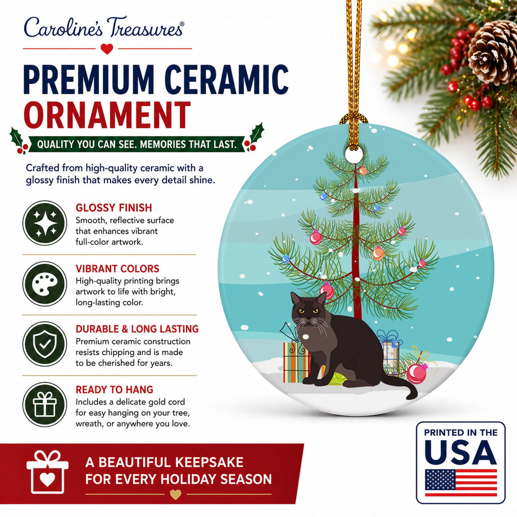 European Burmese Cat Christmas Ceramic Ornament Christmas Tree Hanging Decorations for Home Christmas Holiday, Party, Gift, 3 in, Multicolor