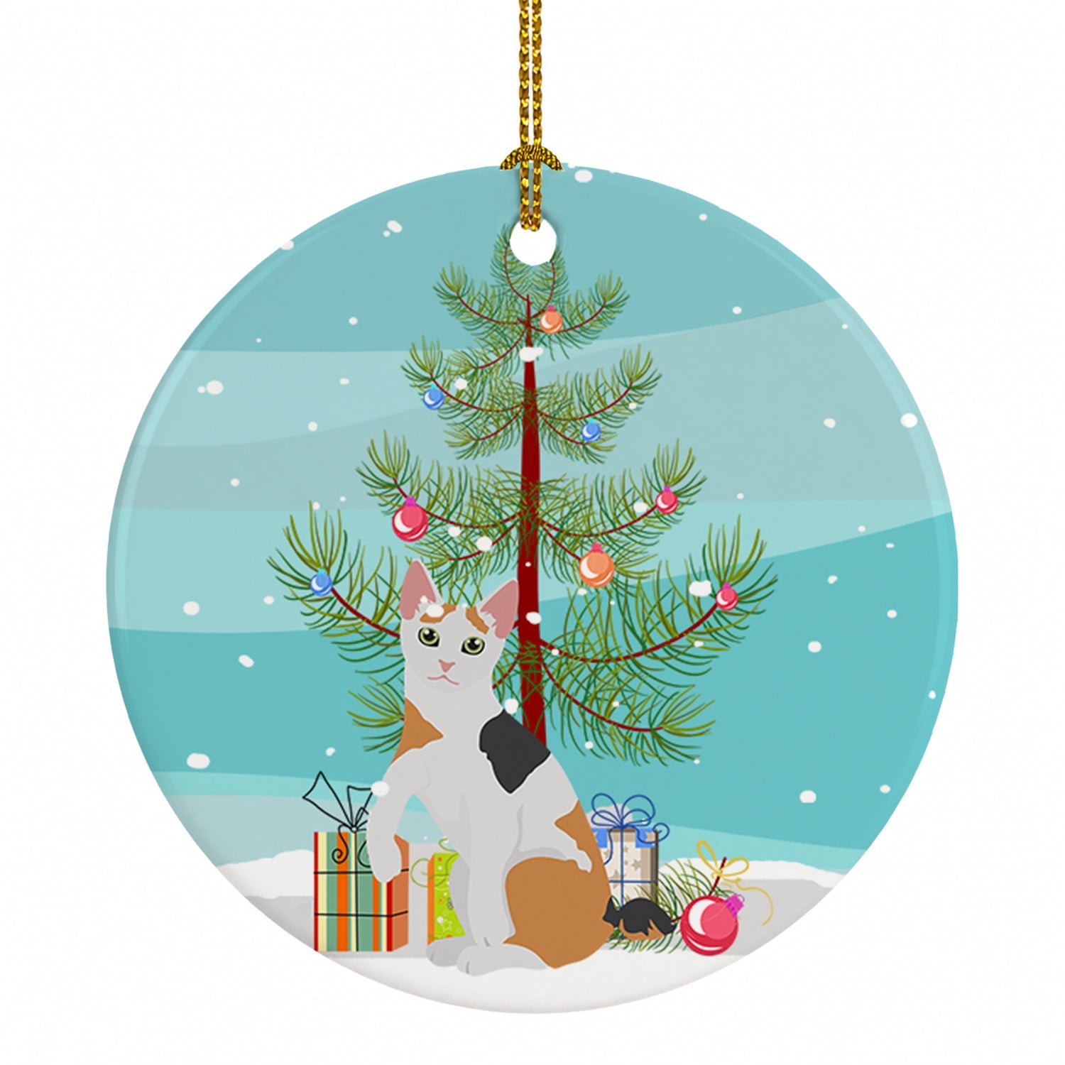 Japanese Bobtail Cat Christmas Ceramic Ornament Christmas Tree Hanging Decorations for Home Christmas Holiday, Party, Gift, 3 in, Multicolor