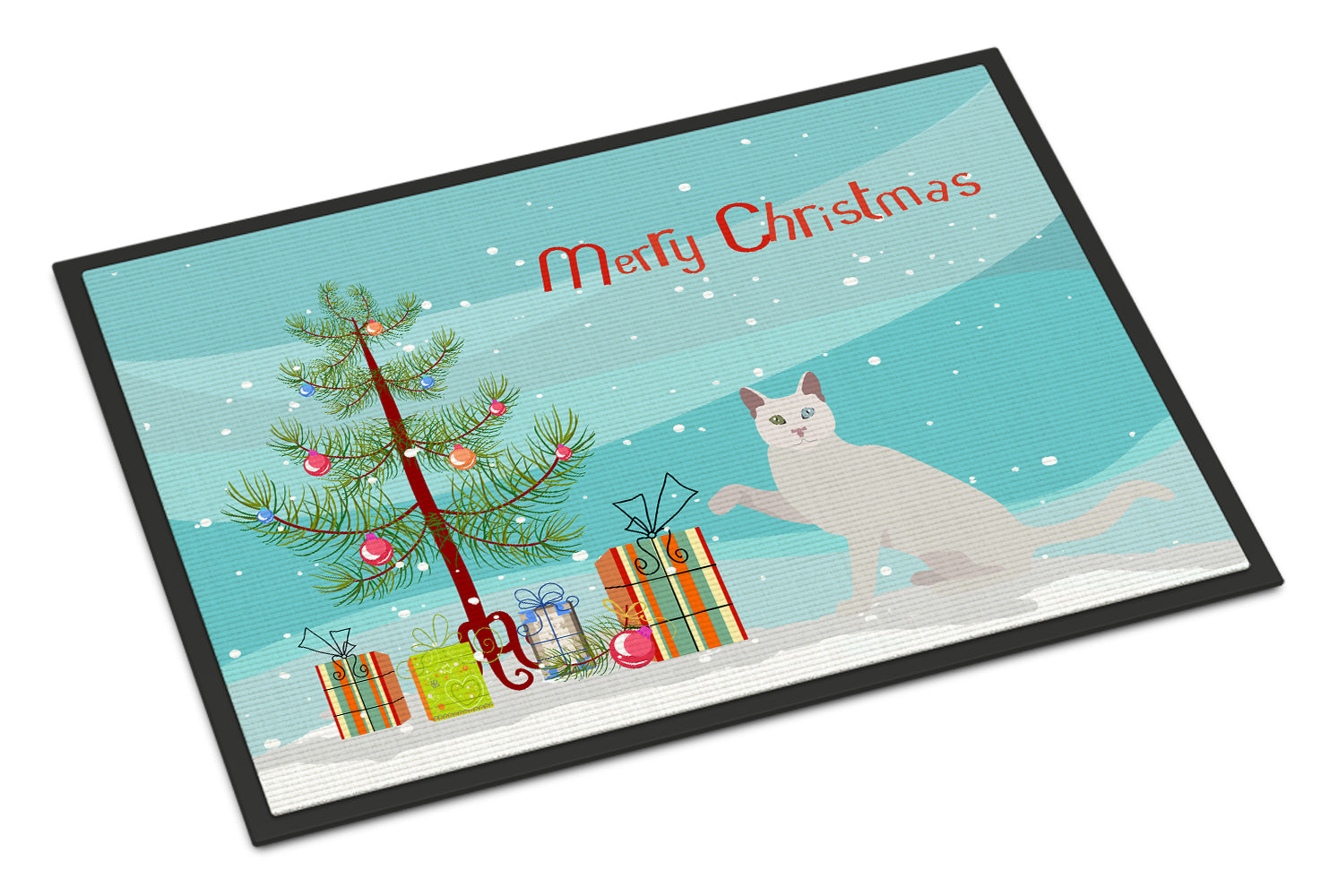 Khao Manee Cat Christmas Doormat Indoor Outdoor 24H X 36W Front Door Mat Rugs for Entryway, Non Slip Washable Low Pile,