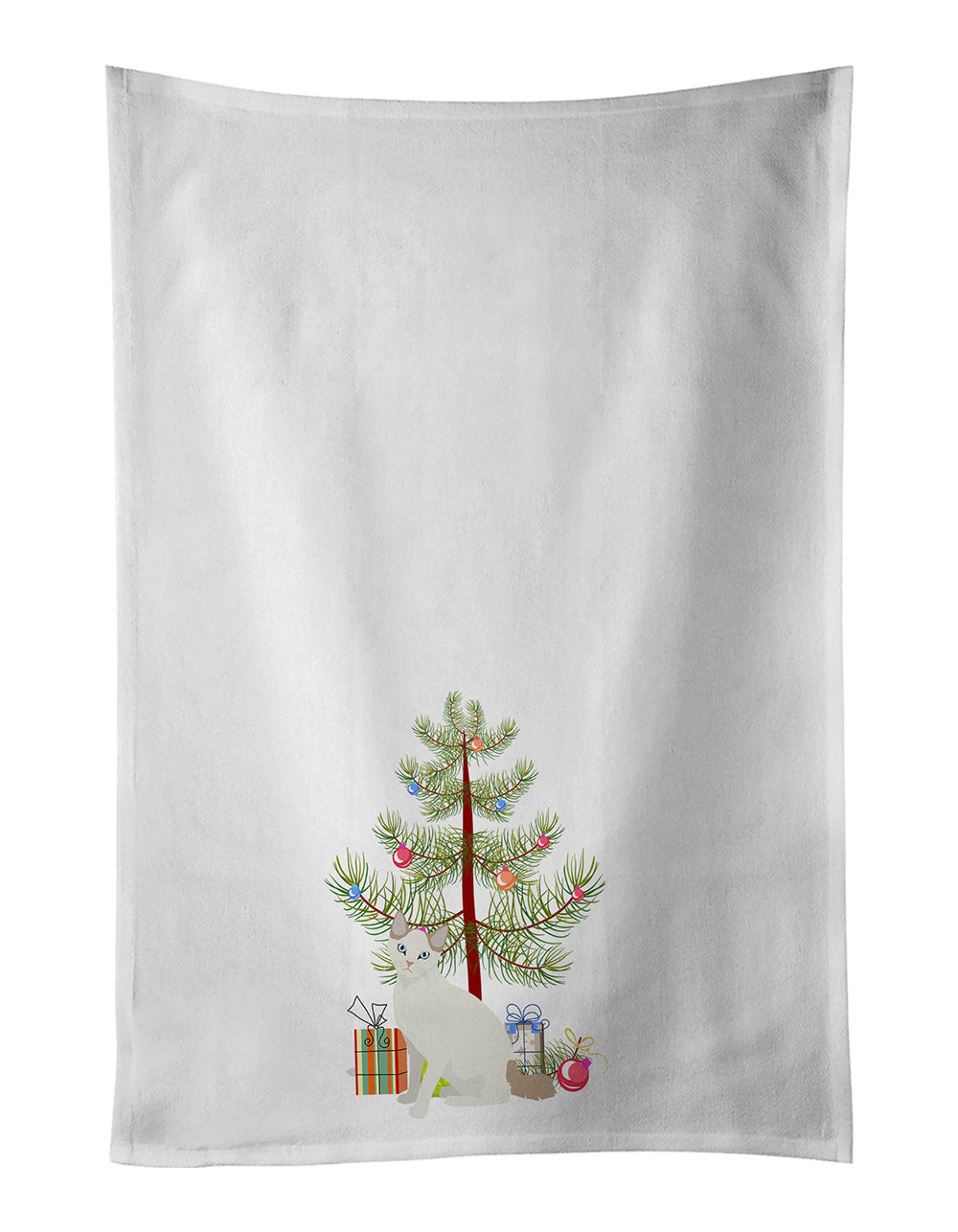 Korean Bobtail Cat Christmas Kitchen Towel Set of 2 White Dish Towels Decorative Bathroom Hand towel for Hand, Face, Hair, Yoga, Tea, Dishcloth, 19 X 28", White