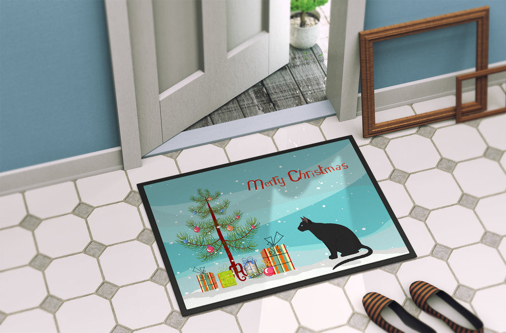 Ojos Azules Cat Christmas Doormat Indoor Outdoor 18H X 27W Front Door Mat Rugs for Entryway, Non Slip Washable