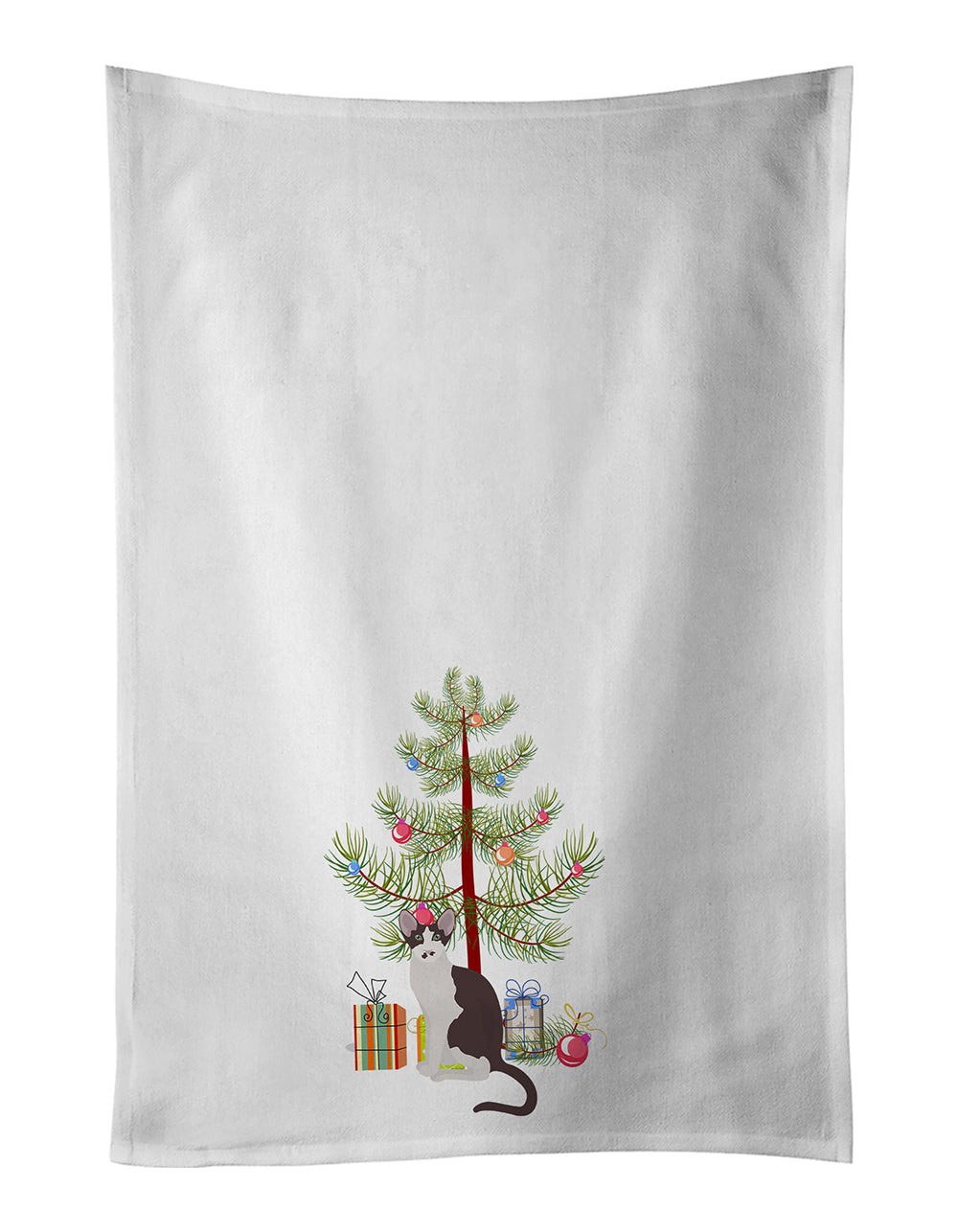 Oriental Bicolor Cat Christmas Kitchen Towel Set of 2 White Dish Towels Decorative Bathroom Hand towel for Hand, Face, Hair, Yoga, Tea, Dishcloth, 19 X 28", White