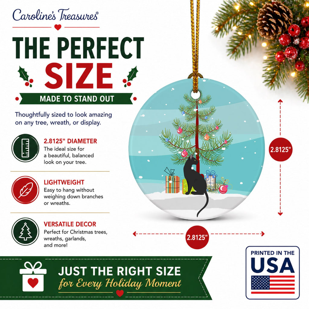 Pantherette Cat Christmas Ceramic Ornament Christmas Tree Hanging Decorations for Home Christmas Holiday, Party, Gift, 3 in, Multicolor