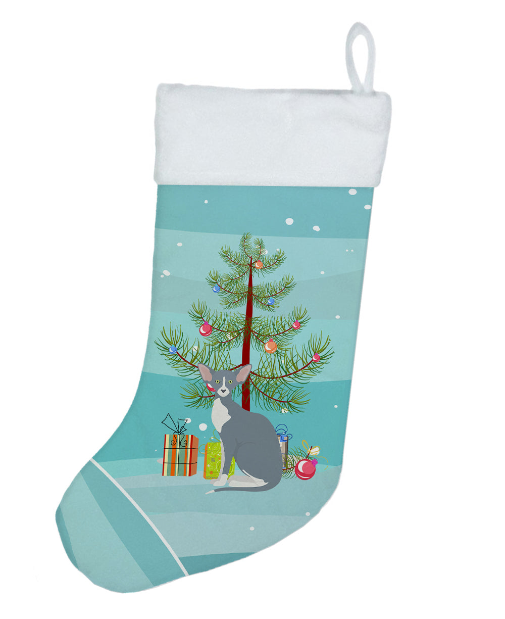 Peterbald Cat Merry Christmas Holiday Stocking Double-Sided Print, Polyester Suede,11x18, Made in USA