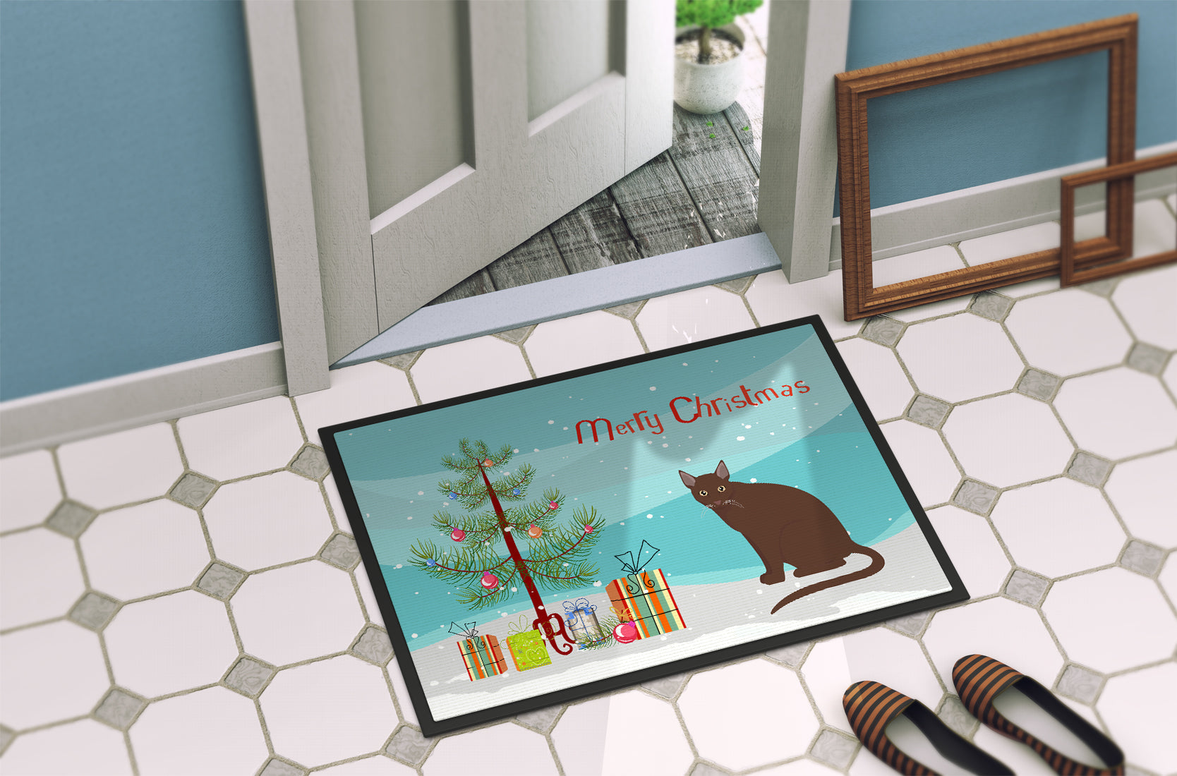 Raas Cat Christmas Doormat Indoor Outdoor 24H X 36W Front Door Mat Rugs for Entryway, Non Slip Washable Low Pile,
