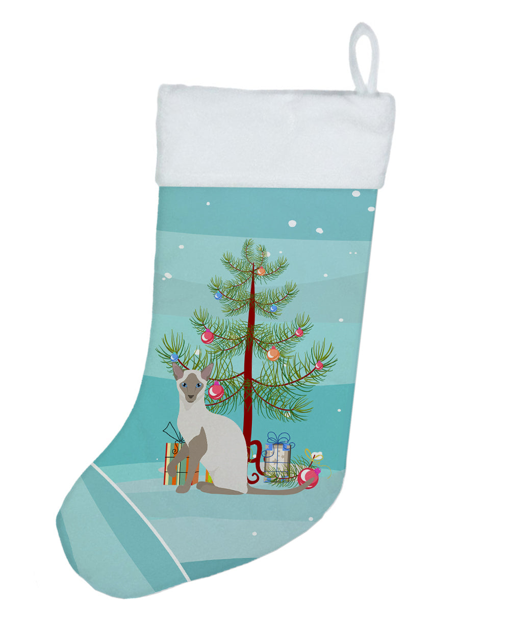 Siamese Modern Cat Christmas Holiday Stocking Double-Sided Print, Polyester Suede,11x18, Made in USA