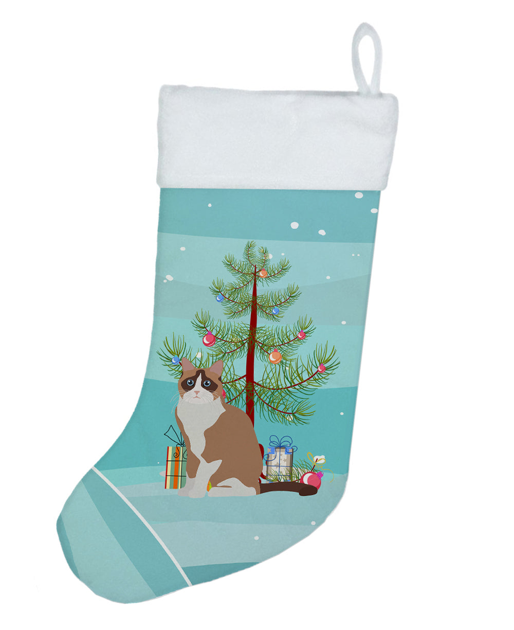 Snowshoe Cat Christmas Holiday Stocking Double-Sided Print, Polyester Suede,11x18, Made in USA