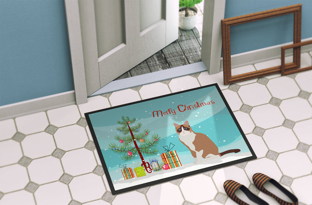 Snowshoe Cat Christmas Doormat Indoor Outdoor 24H X 36W Front Door Mat Rugs for Entryway, Non Slip Washable Low Pile,