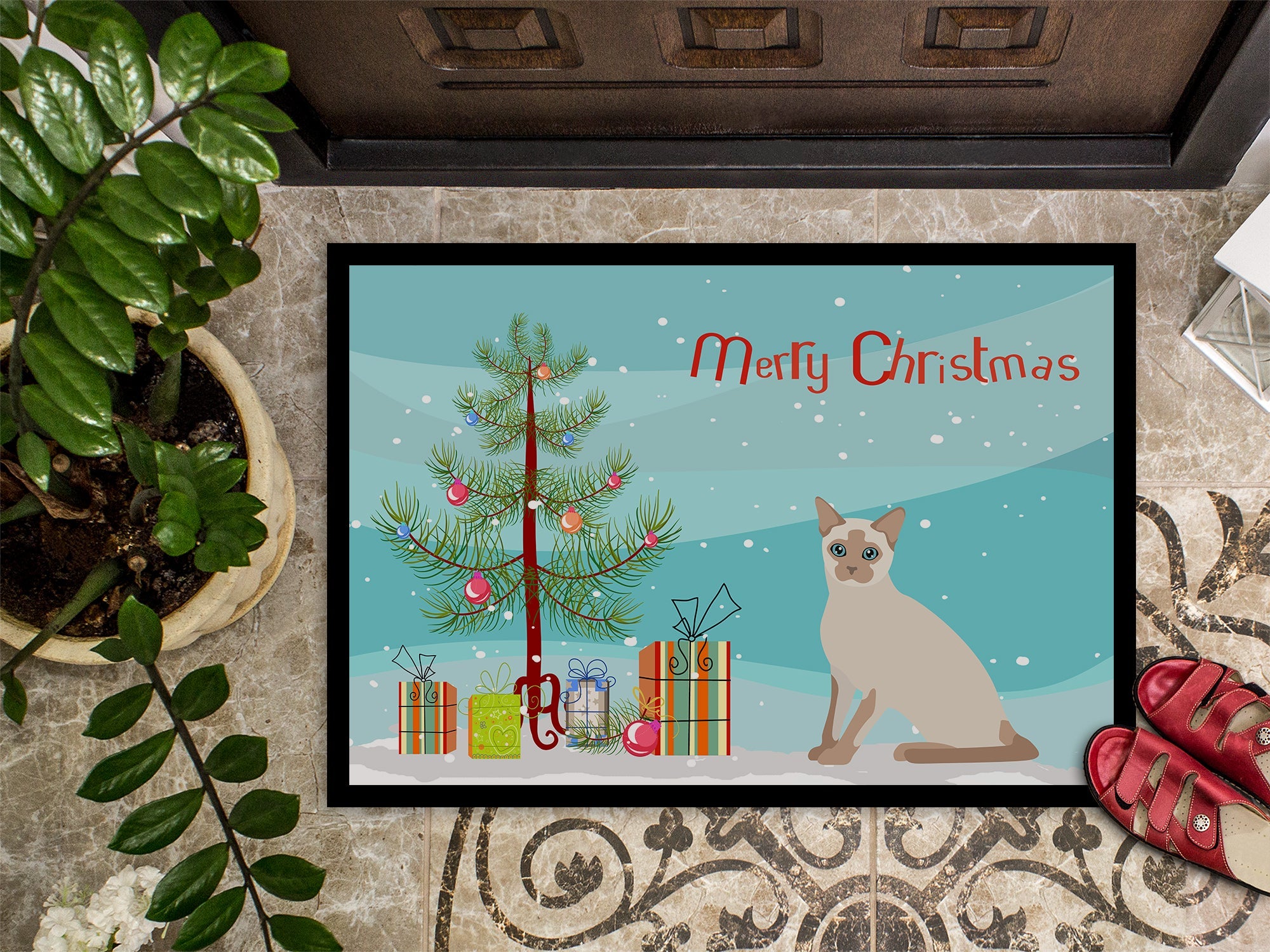 Tonkinese Cat Christmas Doormat Indoor Outdoor 18H X 27W Front Door Mat Rugs for Entryway, Non Slip Washable