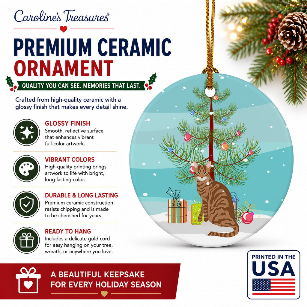 Toyger Cat Christmas Ceramic Ornament Christmas Tree Hanging Decorations for Home Christmas Holiday, Party, Gift, 3 in, Multicolor