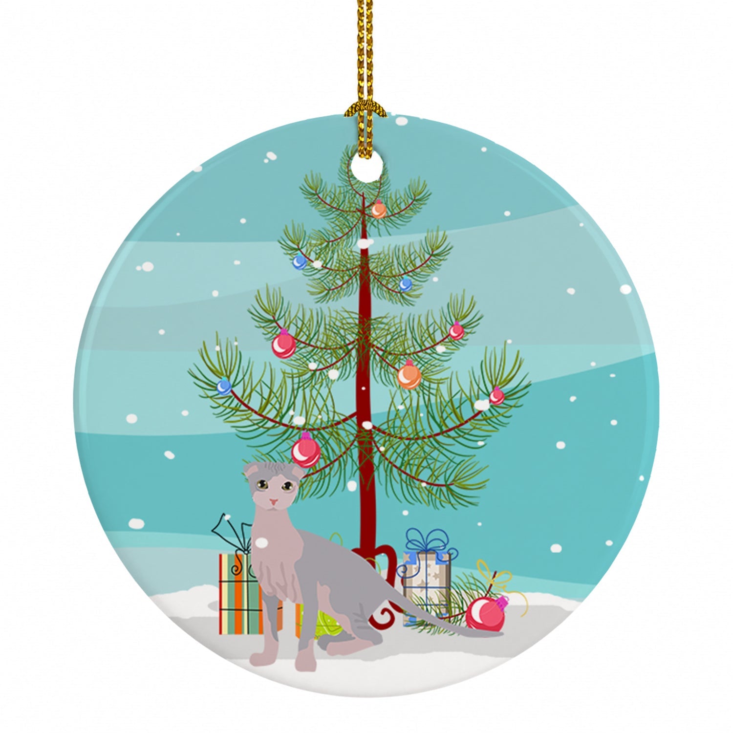 Ukrainian Levkoy Cat Christmas Ceramic Ornament Christmas Tree Hanging Decorations for Home Christmas Holiday, Party, Gift, 3 in, Multicolor