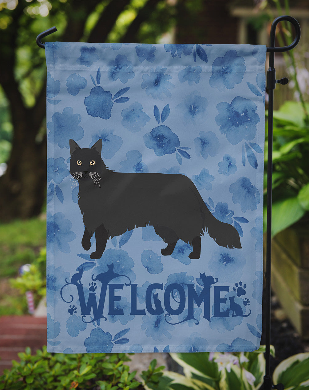 Black Chantilly Tiffany Cat Welcome Garden Flag Mailbox Decorative Yard Banner Outside Patio Artwork for Flower Beds, Garden Size, Multicolor