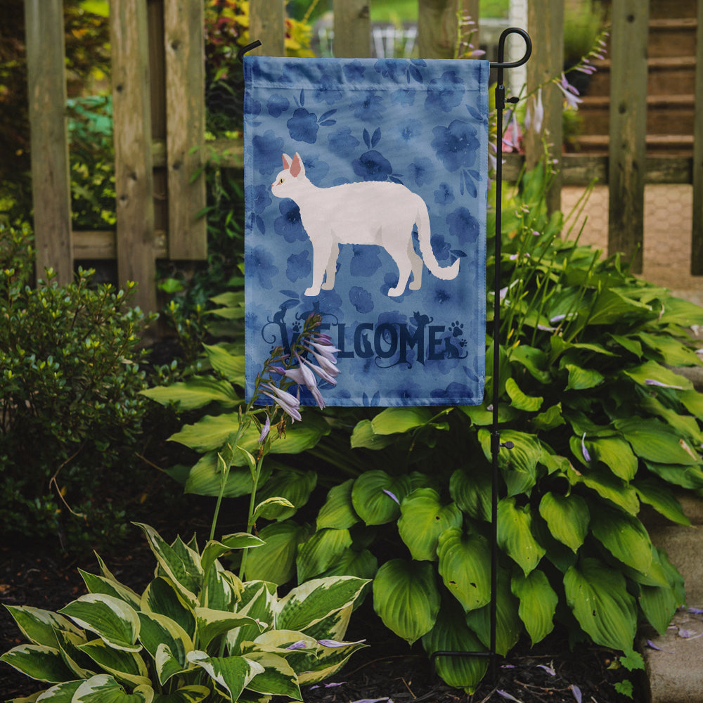 White Devon Rex Cat Welcome Garden Flag Mailbox Decorative Yard Banner Outside Patio Artwork for Flower Beds, Garden Size, Multicolor