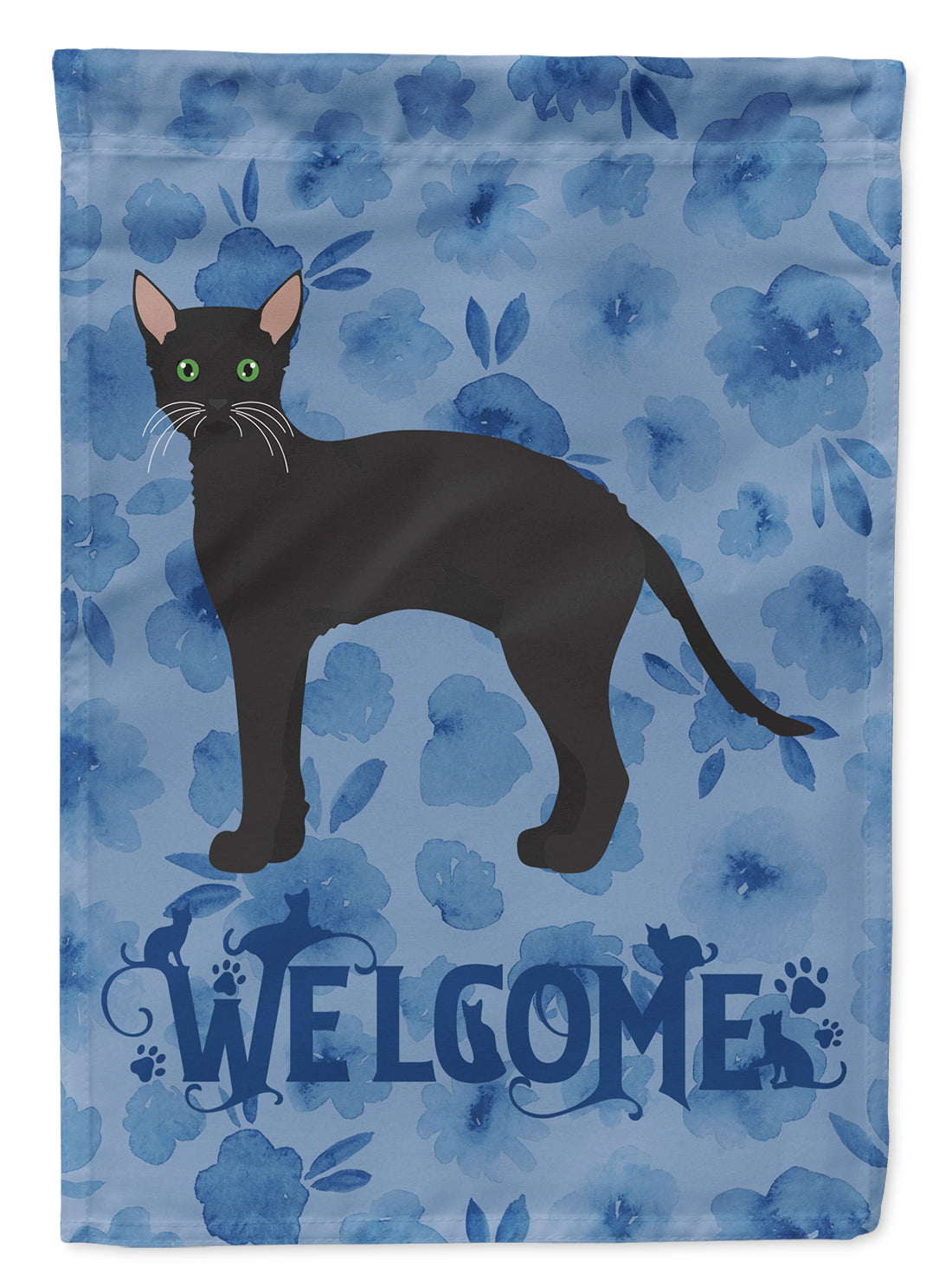Black German Rex Cat Welcome Garden Flag Mailbox Decorative Yard Banner Outside Patio Artwork for Flower Beds, Garden Size, Multicolor