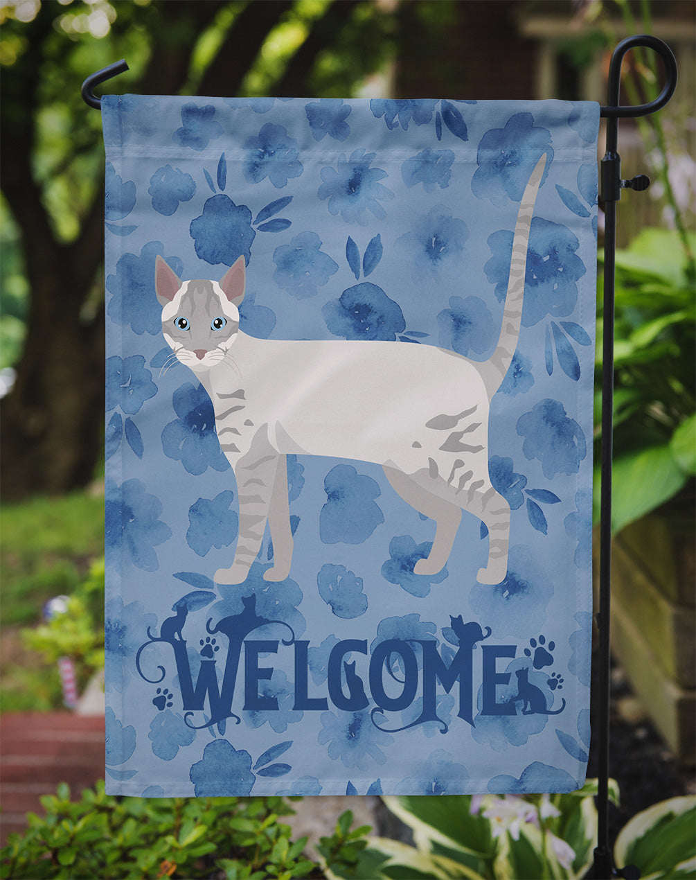 Ojos Azules Cat Welcome Garden Flag Mailbox Decorative Yard Banner Outside Patio Artwork for Flower Beds, Garden Size, Multicolor