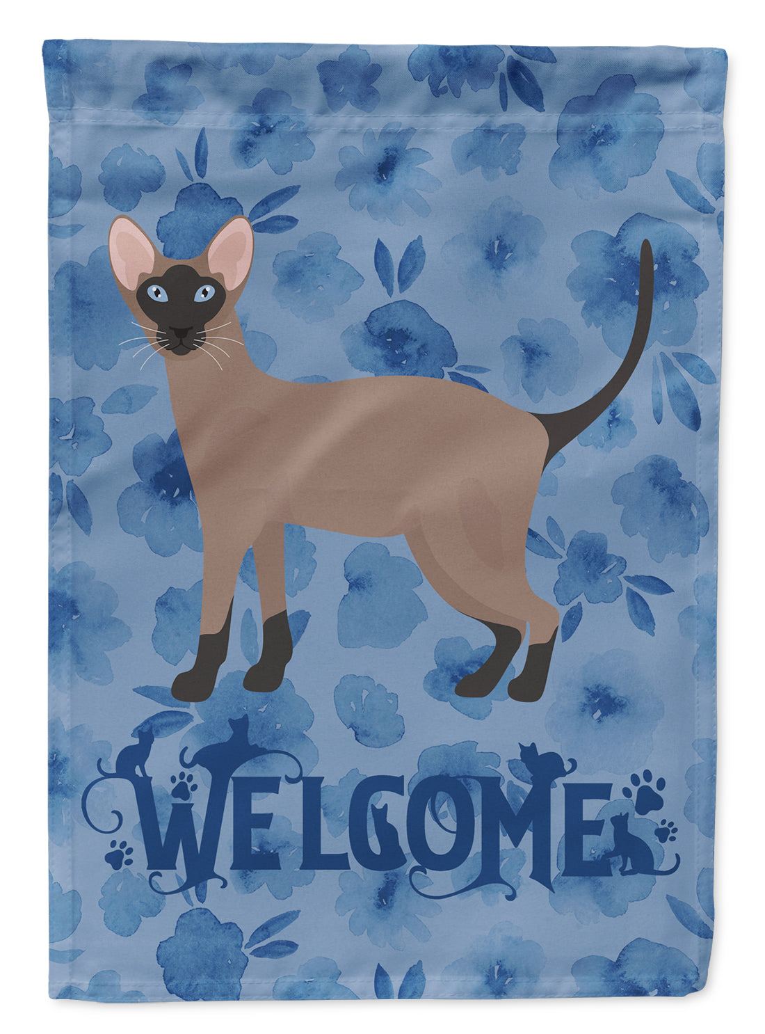 Oriental Bicolor Cat Welcome House Flag 28x40 Porch Sleeve Pole Decorative Outside Yard Banner Artwork Wall Hanging, Polyester