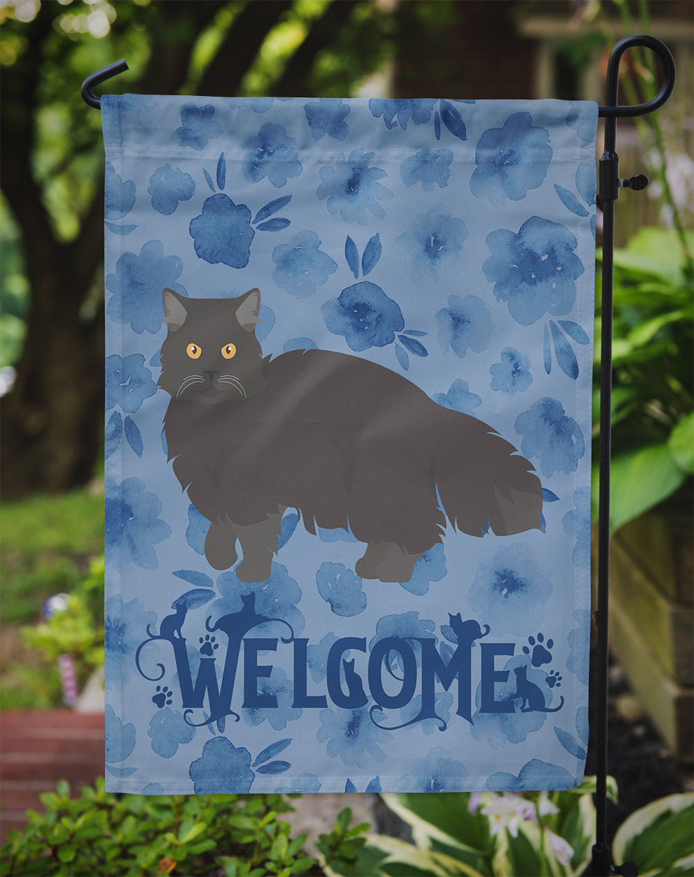 Black Persian Traditional Cat Welcome Garden Flag Mailbox Decorative Yard Banner Outside Patio Artwork for Flower Beds, Garden Size, Multicolor