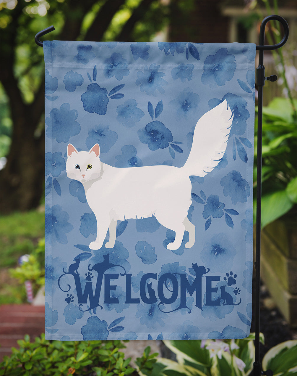 Turkish Angora Cat Welcome Garden Flag Mailbox Decorative Yard Banner Outside Patio Artwork for Flower Beds, Garden Size, Multicolor