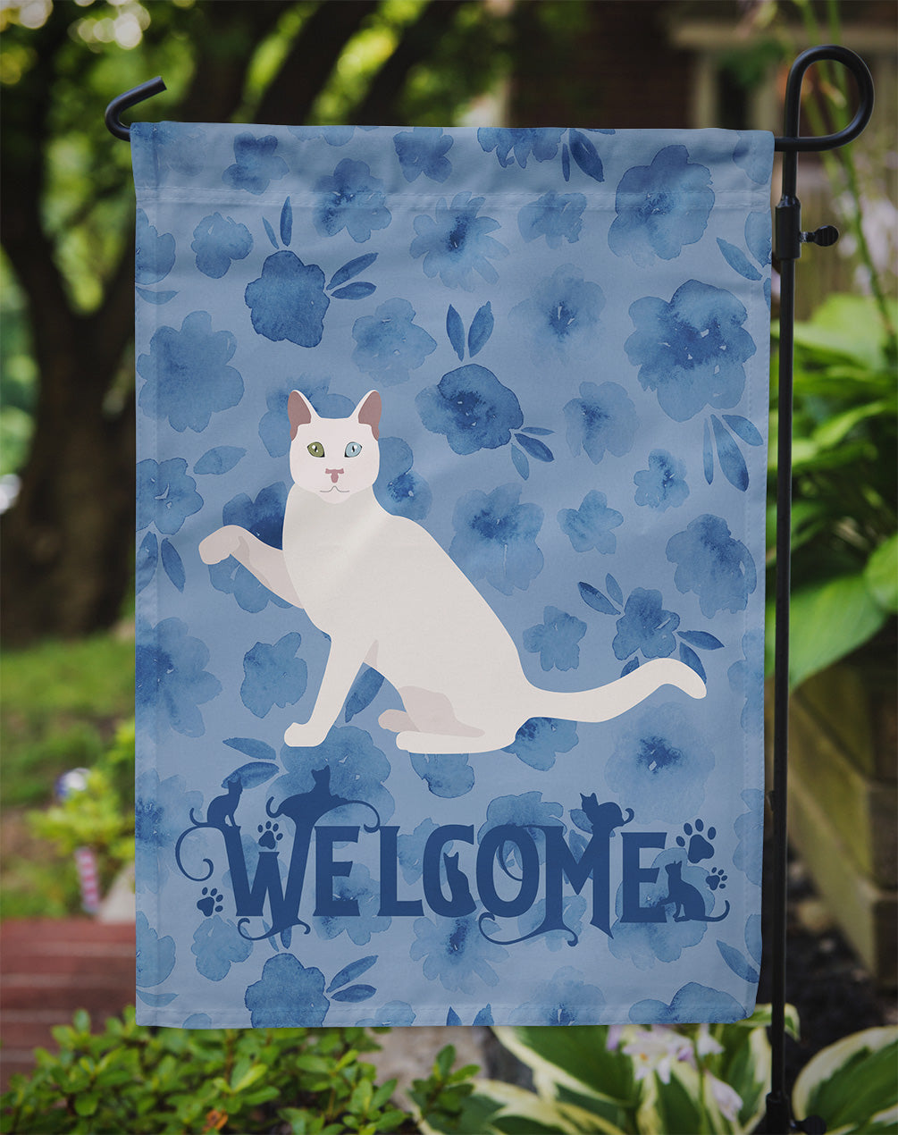 Khao Manee Cat Welcome Garden Flag Mailbox Decorative Yard Banner Outside Patio Artwork for Flower Beds, Garden Size, Multicolor