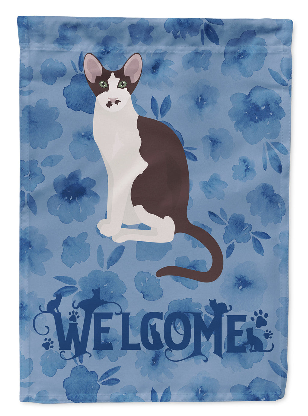 Oriental Bicolor Cat Welcome House Flag 28x40 Porch Sleeve Pole Decorative Outside Yard Banner Artwork Wall Hanging, Polyester