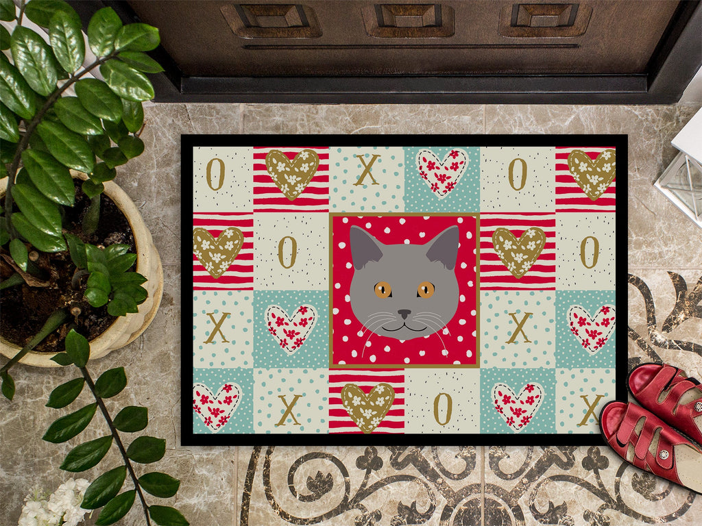 Chartreux Cat Love Doormat Indoor Outdoor 24H X 36W Front Door Mat Rugs for Entryway, Non Slip Washable Low Pile,