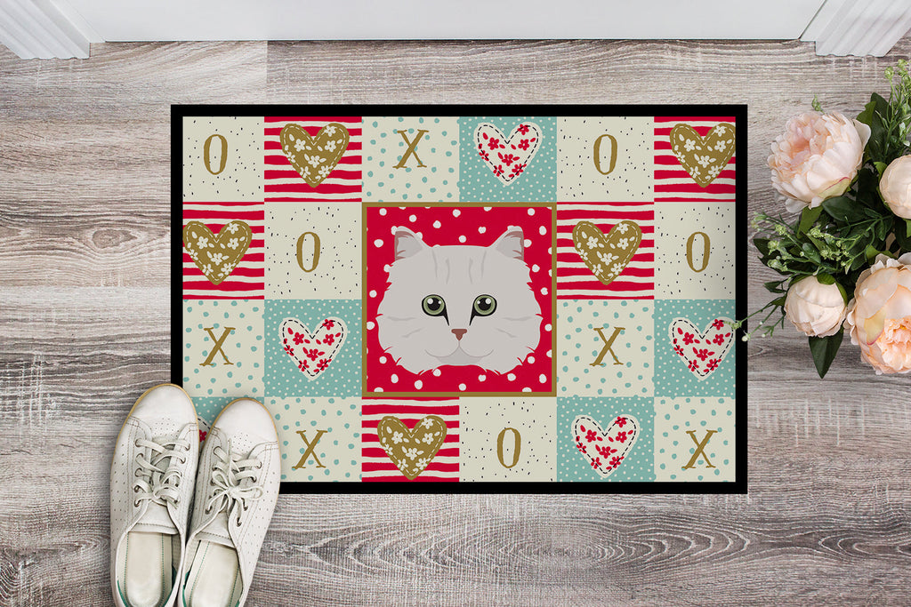Chinchilla Persian Longhair Cat Love Doormat Indoor Outdoor 18H X 27W Front Door Mat Rugs for Entryway, Non Slip Washable