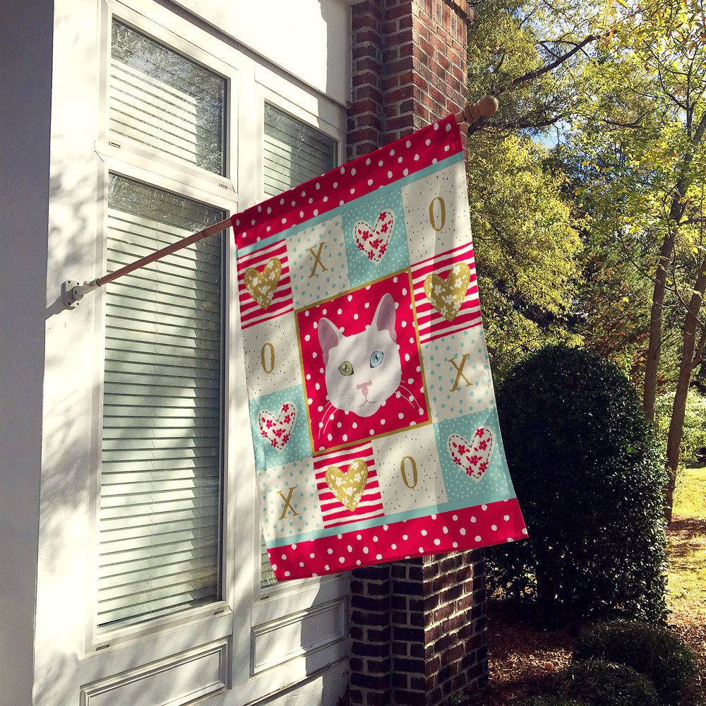 Khao Manee Cat Love House Flag 28x40 Porch Sleeve Pole Decorative Outside Yard Banner Artwork Wall Hanging, Polyester