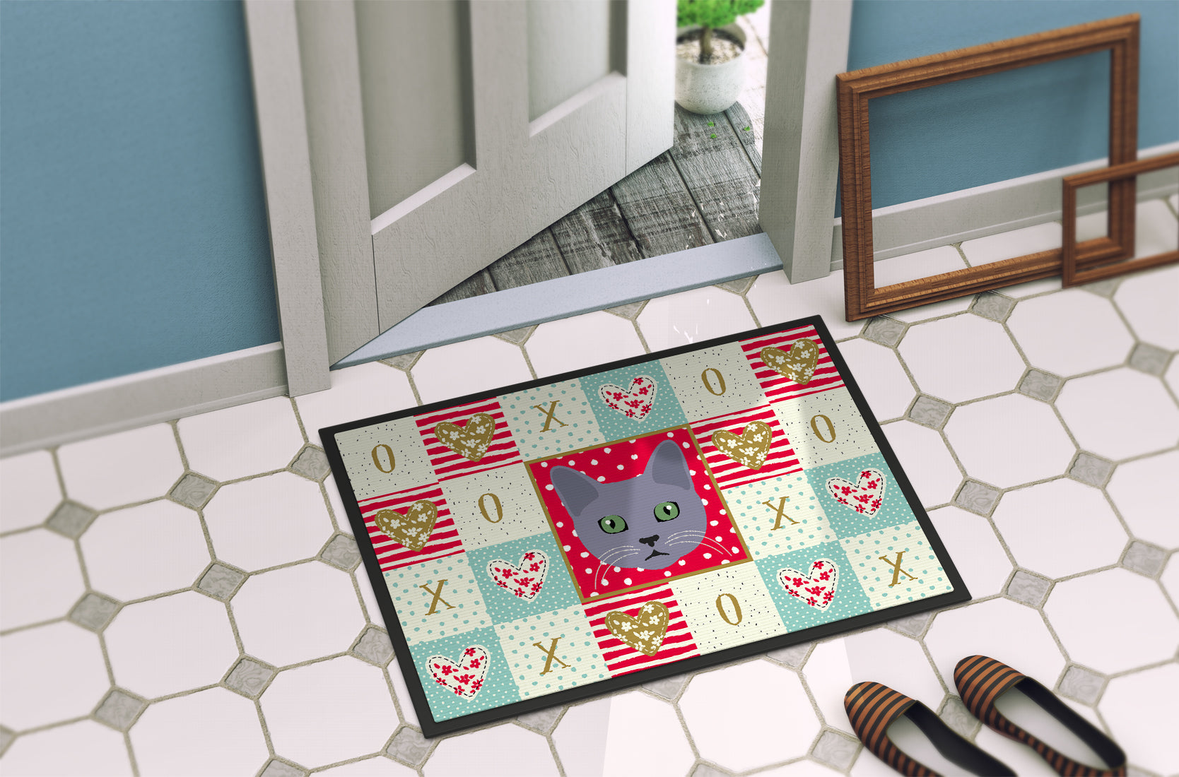 Korat Cat Love Doormat Indoor Outdoor 24H X 36W Front Door Mat Rugs for Entryway, Non Slip Washable Low Pile,