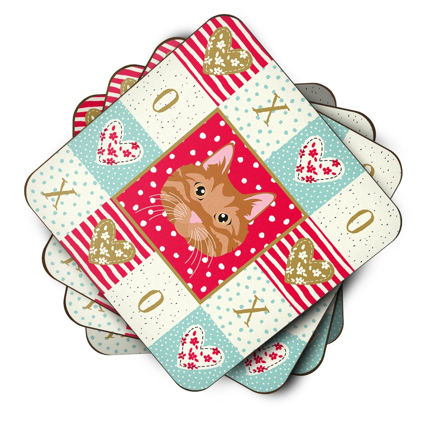 Kurilian Bobtail Cat Love Foam Coasters Set of 4 Cup Coasters for Indoor Outdoor, Tabletop Protection, Anti Slip, Mouse pad Material