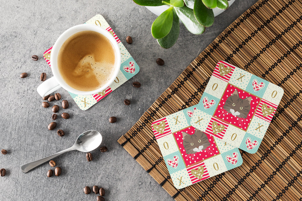 Norwegian Forest Cat Love Foam Coasters Set of 4 Cup Coasters for Indoor Outdoor, Tabletop Protection, Anti Slip, Mouse pad Material