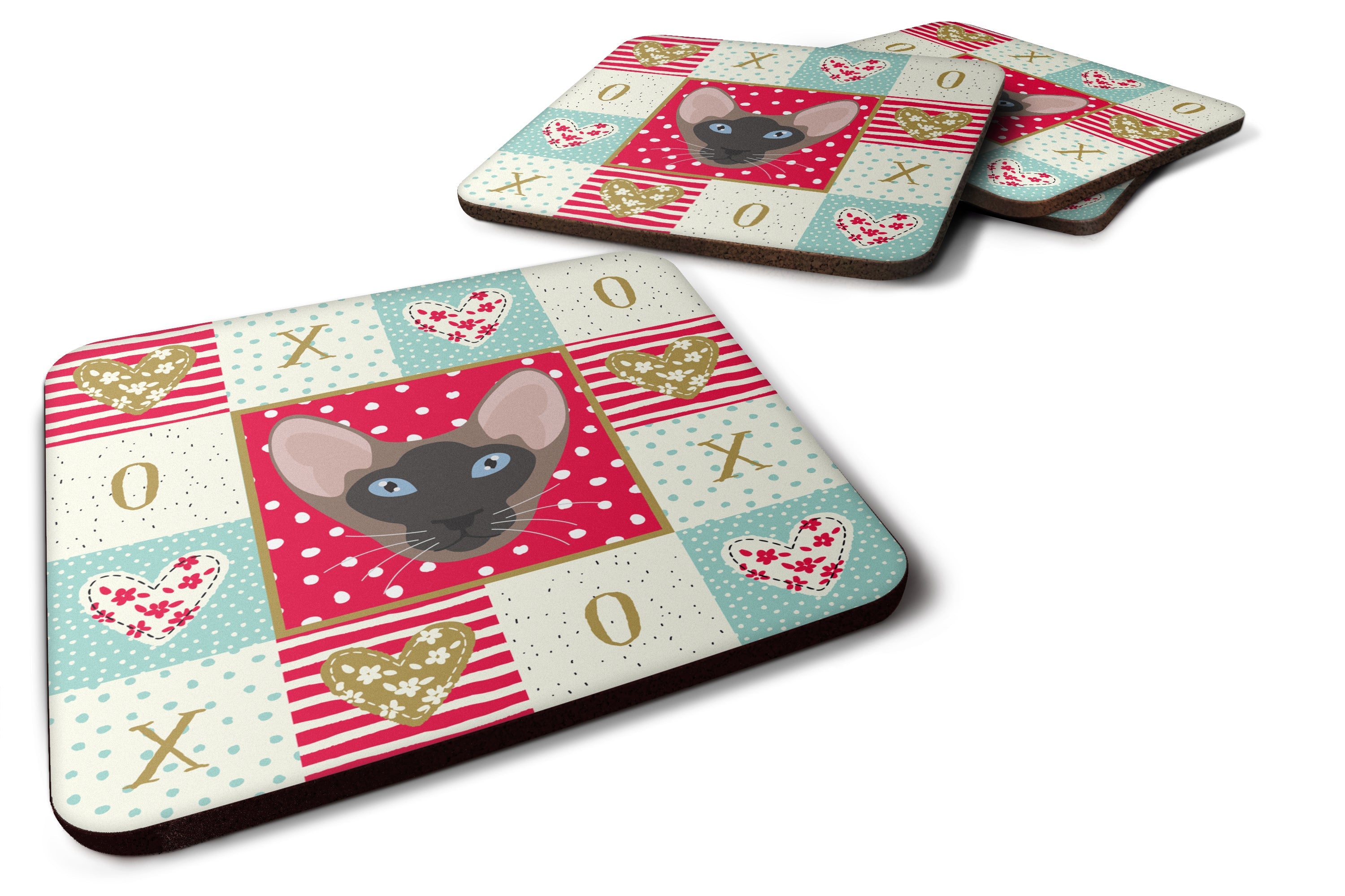 Oriental Bicolor Cat Love Foam Coasters Set of 4 Cup Coasters for Indoor Outdoor, Tabletop Protection, Anti Slip, Mouse pad Material