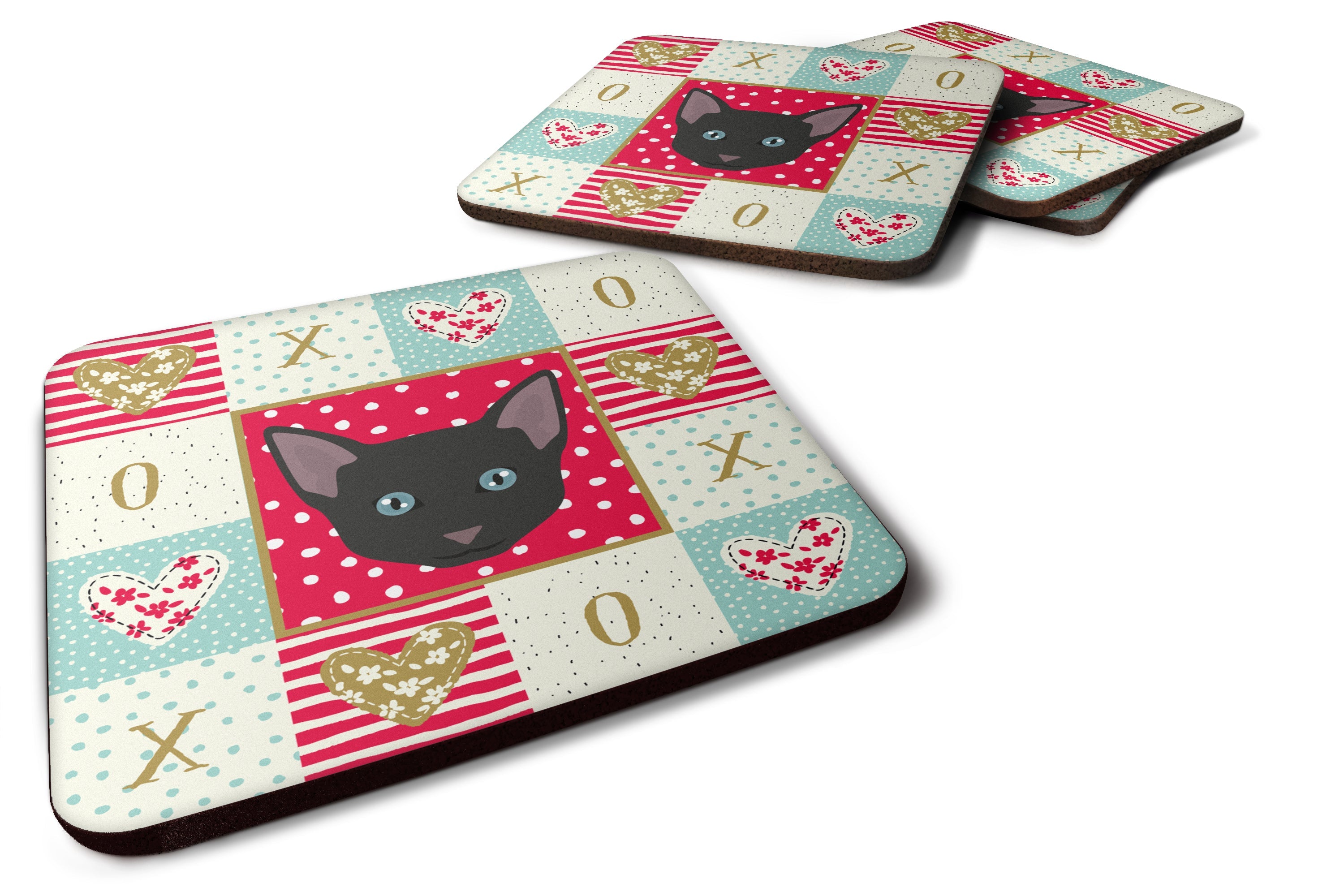 Russian White Black Cat Love Foam Coasters Set of 4 Cup Coasters for Indoor Outdoor, Tabletop Protection, Anti Slip, Mouse pad Material