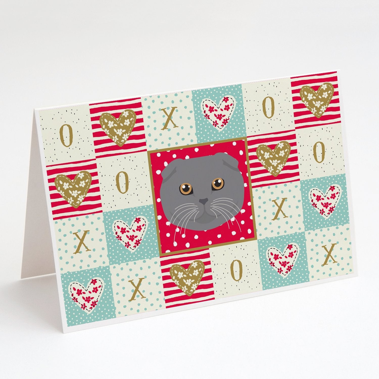 Scottish Fold Cat Love Greeting Cards Pack of 8 Blank Cards with Envelopes Whimsical A7 Size 5x7