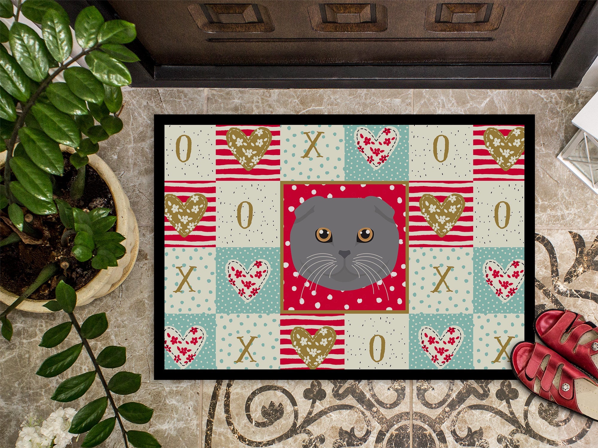 Scottish Fold Cat Love Doormat Indoor Outdoor 18H X 27W Front Door Mat Rugs for Entryway, Non Slip Washable