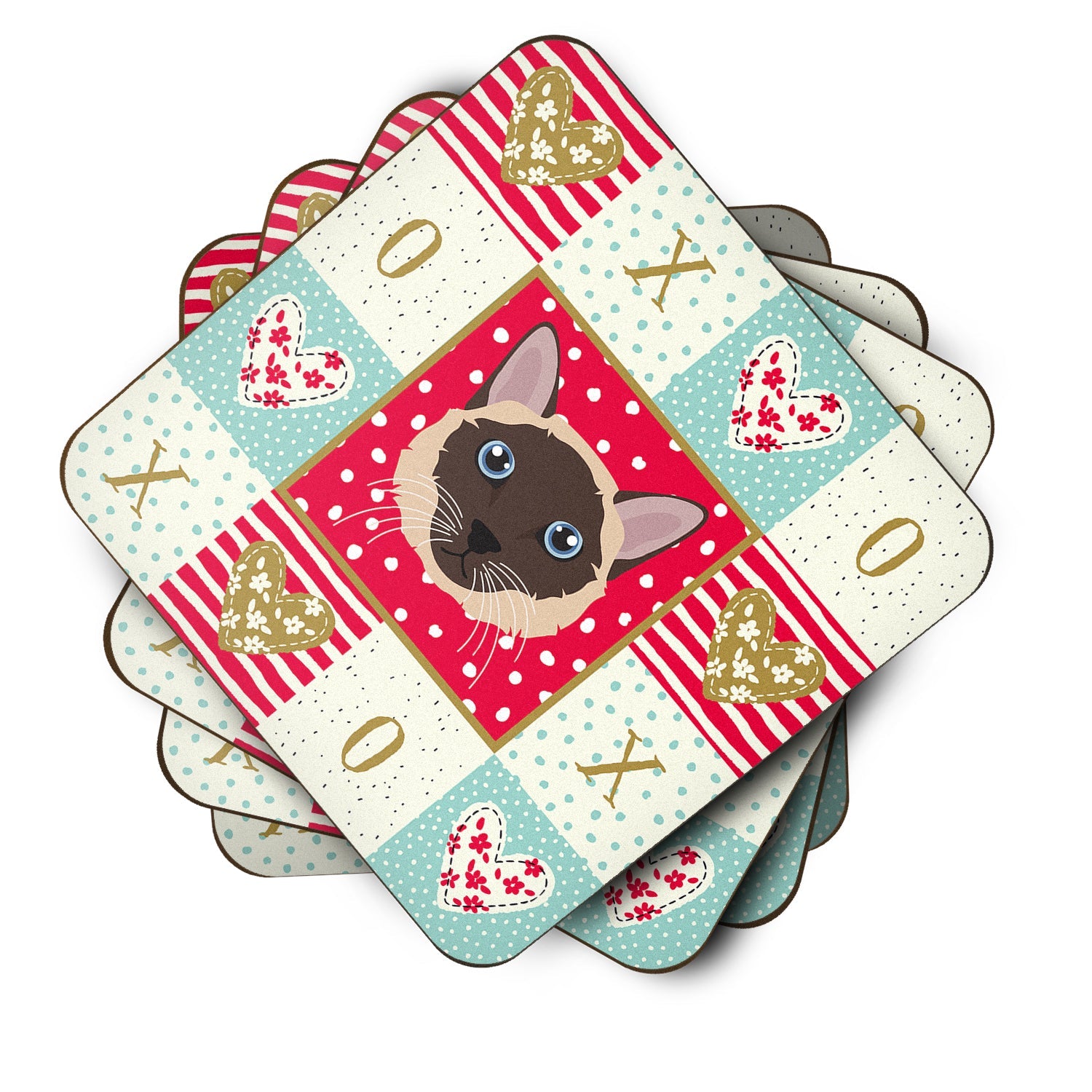 Siamese Traditional Cat Love Foam Coasters Set of 4 Cup Coasters for Indoor Outdoor, Tabletop Protection, Anti Slip, Mouse pad Material