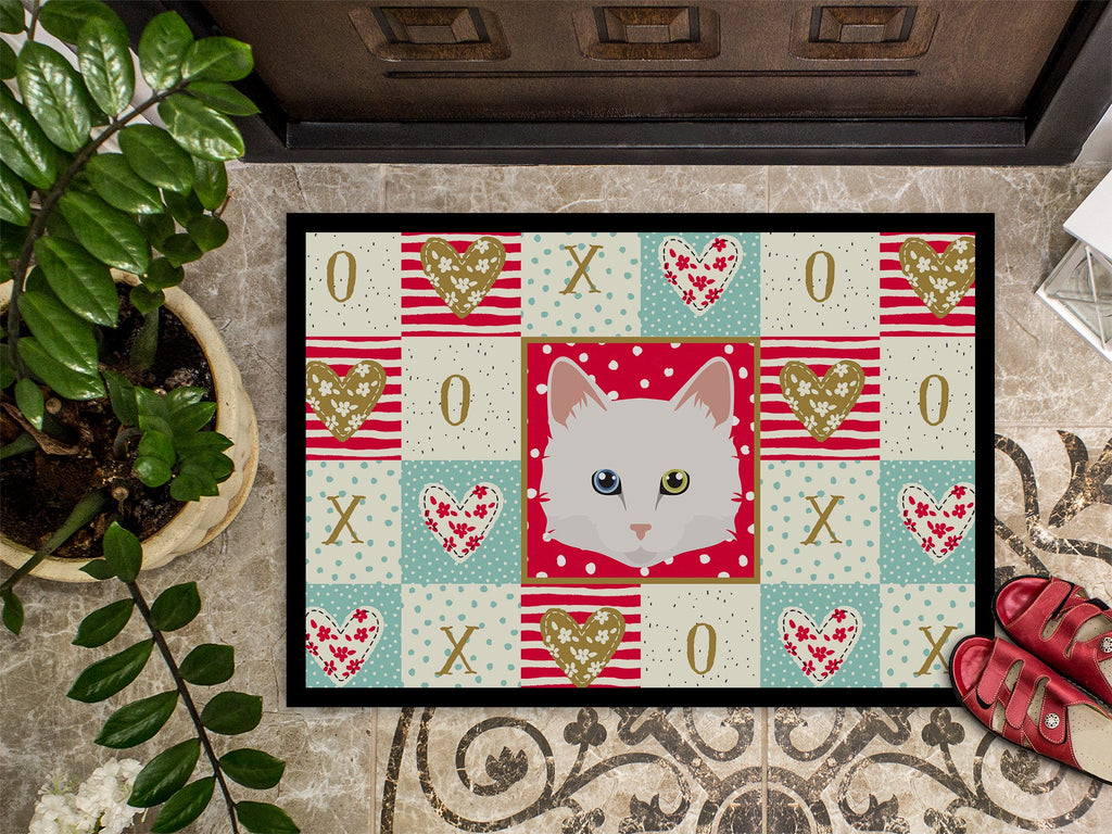 Turkish Angora Cat Love Doormat Indoor Outdoor 18H X 27W Front Door Mat Rugs for Entryway, Non Slip Washable