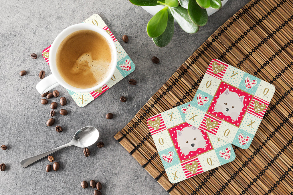American Eskimo Love Foam Coasters Set of 4 Cup Coasters for Indoor Outdoor, Tabletop Protection, Anti Slip, Mouse pad Material