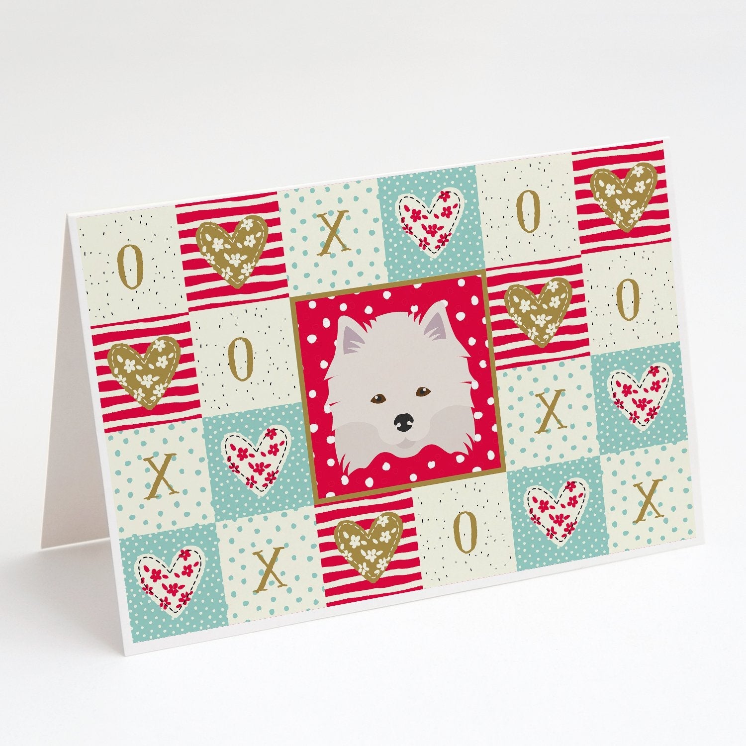 American Eskimo Love Greeting Cards Pack of 8 Blank Cards with Envelopes Whimsical A7 Size 5x7